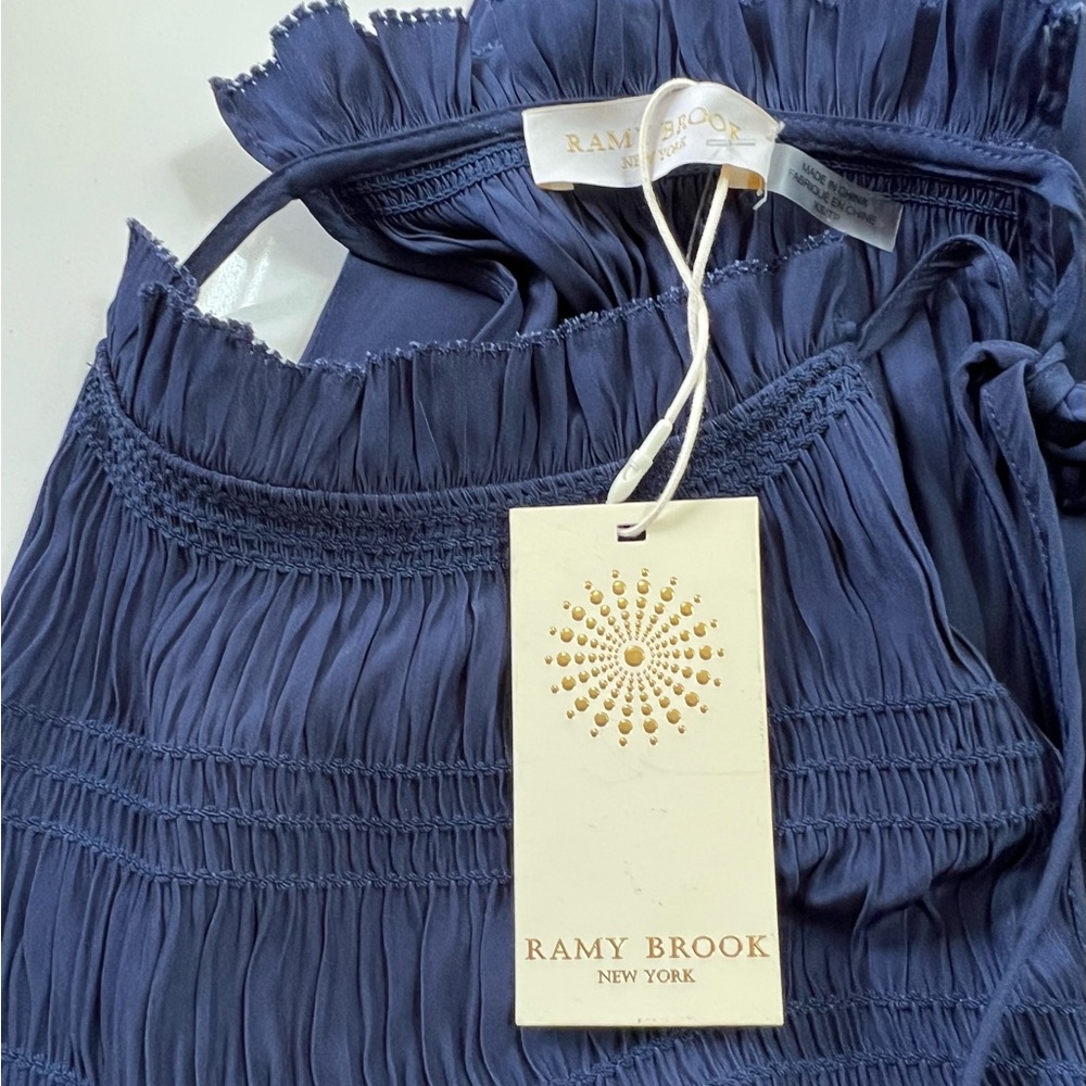 Ramy Brook Carlie Smocked-Waist Midi Dress ~ XS ~ Spring Navy Blue - Picture 7 of 12